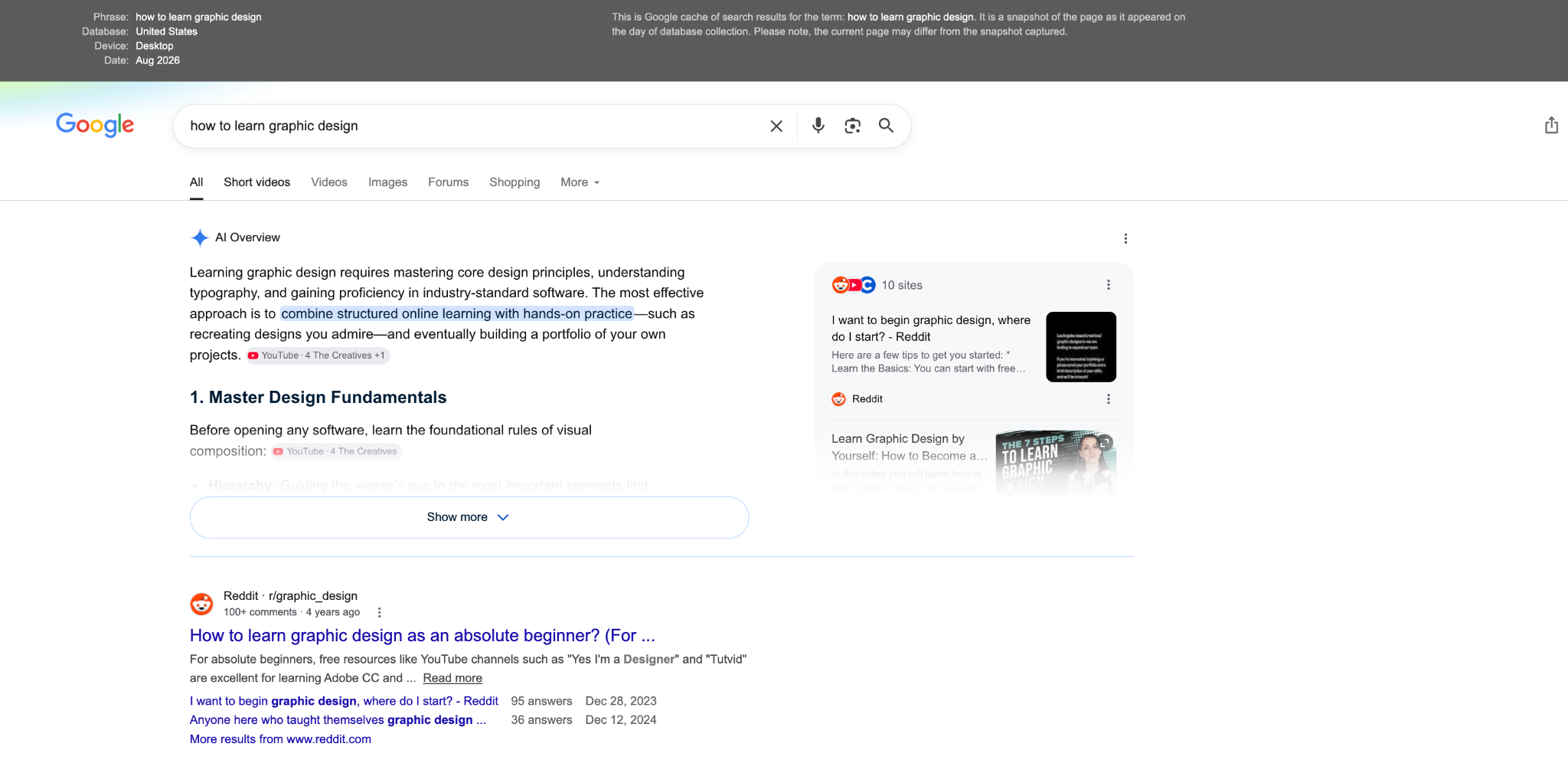 sample SERP snapshot with an AI overview