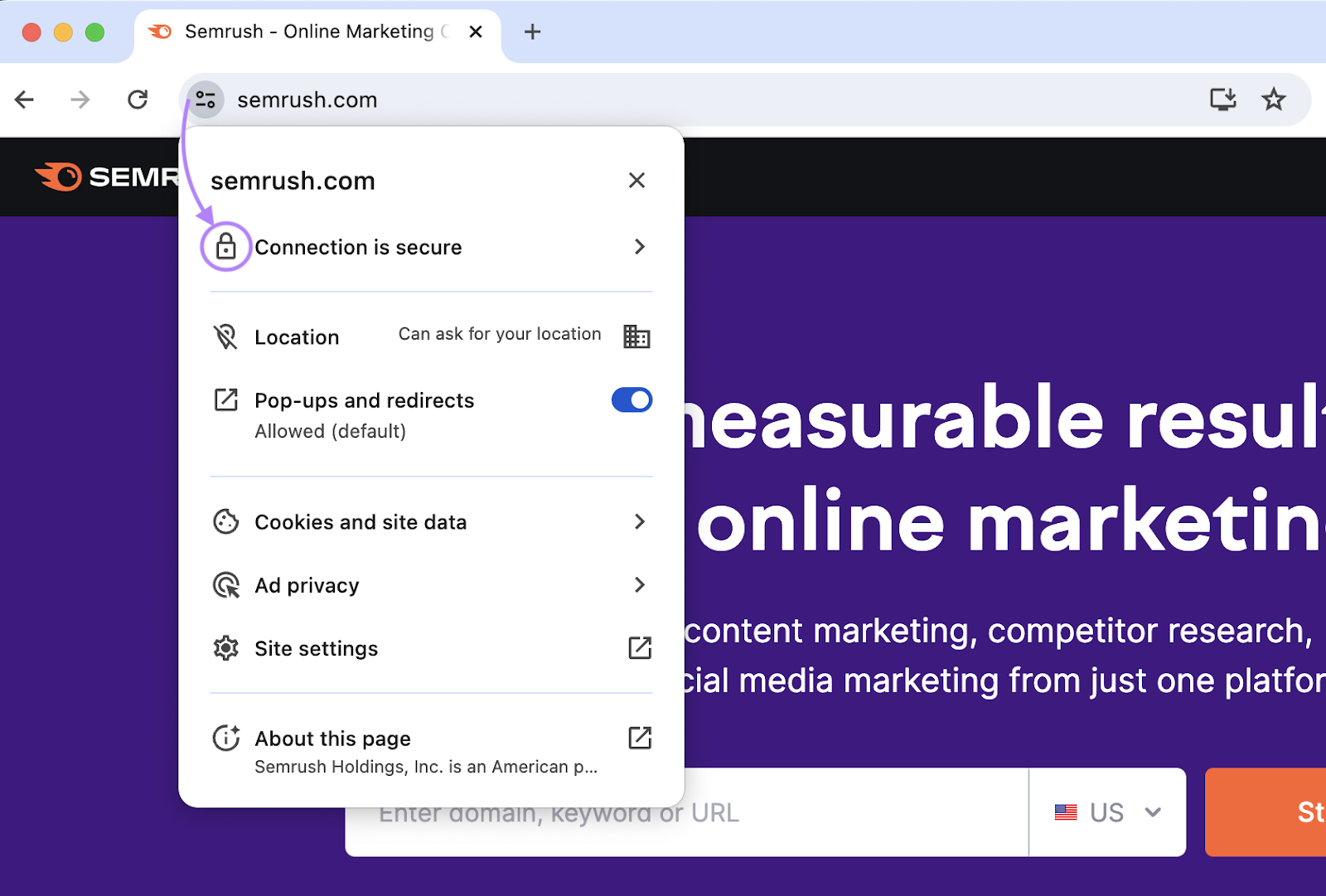 "Connection is secure" padlock next to the "sr02.amztools.in" in the browser’s address bar