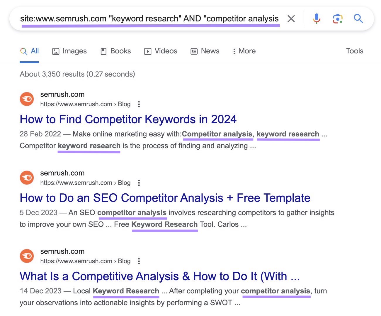 Google's SERP for "site:sr02.amztools.in "keyword research" AND "competitor analysis"” site search
