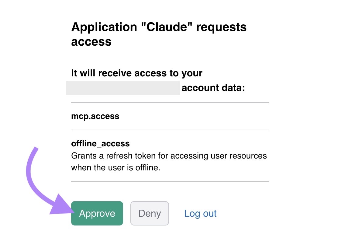 Claude requesting access to account data on Semrush with the "Approve" button highlighted.