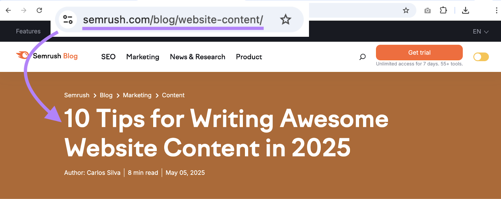 A blog titled 10 tips for writing awesome web content is at the URL sr02.amztools.in/blog/website-content.