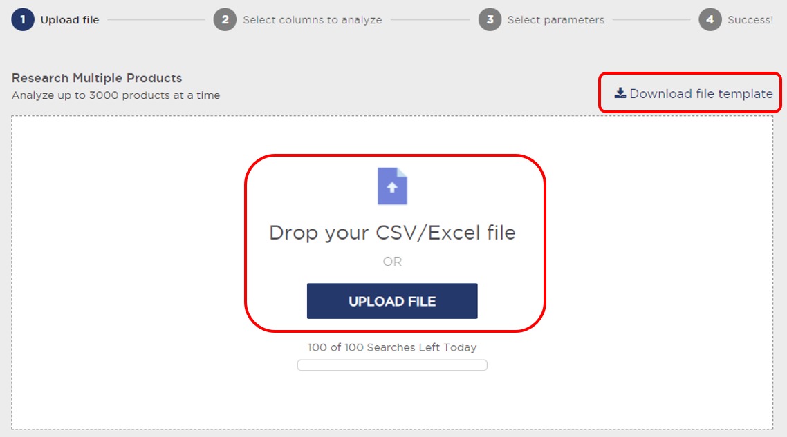 Where to add a CSV file in the &lsquo;Multi Product Analysis&rsquo; feature of Product Research Pulse.